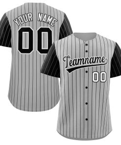 Custom Gray Black-White Stripe Fashion Raglan Sleeves Authentic Baseball Jersey