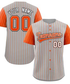 Custom Gray Orange-White Stripe Fashion Raglan Sleeves Authentic Baseball Jersey