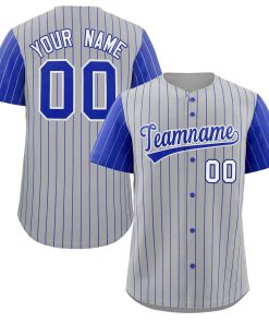 Custom Gray Royal-White Stripe Fashion Raglan Sleeves Authentic Baseball Jersey