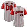 Custom Gray Red-Black Stripe Fashion Raglan Sleeves Authentic Baseball Jersey