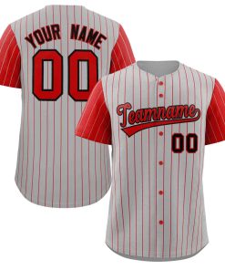 Custom Gray Red-Black Stripe Fashion Raglan Sleeves Authentic Baseball Jersey
