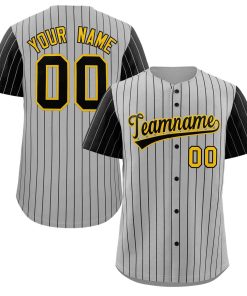 Custom Gray Black-Gold Stripe Fashion Raglan Sleeves Authentic Baseball Jersey