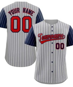 Custom Gray Red-Navy Stripe Fashion Raglan Sleeves Authentic Baseball Jersey