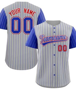 Custom Gray Royal-White Stripe Fashion Raglan Sleeves Authentic Baseball Jersey