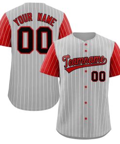 Custom Gray Red-Black Stripe Fashion Raglan Sleeves Authentic Baseball Jersey