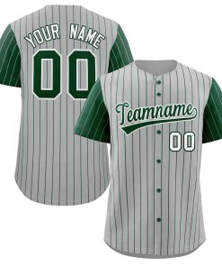 Custom Gray Green-White Stripe Fashion Raglan Sleeves Authentic Baseball Jersey