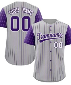 Custom Gray Purple-White Stripe Fashion Raglan Sleeves Authentic Baseball Jersey