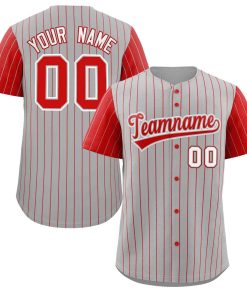 Custom Gray Red-White Stripe Fashion Raglan Sleeves Authentic Baseball Jersey