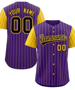 Custom Purple Black-Gold Stripe Fashion Raglan Sleeves Authentic Baseball Jersey