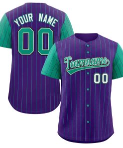 Custom Purple Teal-White Stripe Fashion Raglan Sleeves Authentic Baseball Jersey