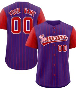 Custom Purple Red-White Stripe Fashion Raglan Sleeves Authentic Baseball Jersey