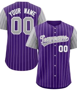 Custom Purple Gray-White Stripe Fashion Raglan Sleeves Authentic Baseball Jersey