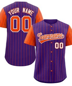 Custom Purple Orange-White Stripe Fashion Raglan Sleeves Authentic Baseball Jersey