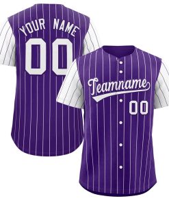 Custom Purple White Stripe Fashion Raglan Sleeves Authentic Baseball Jersey