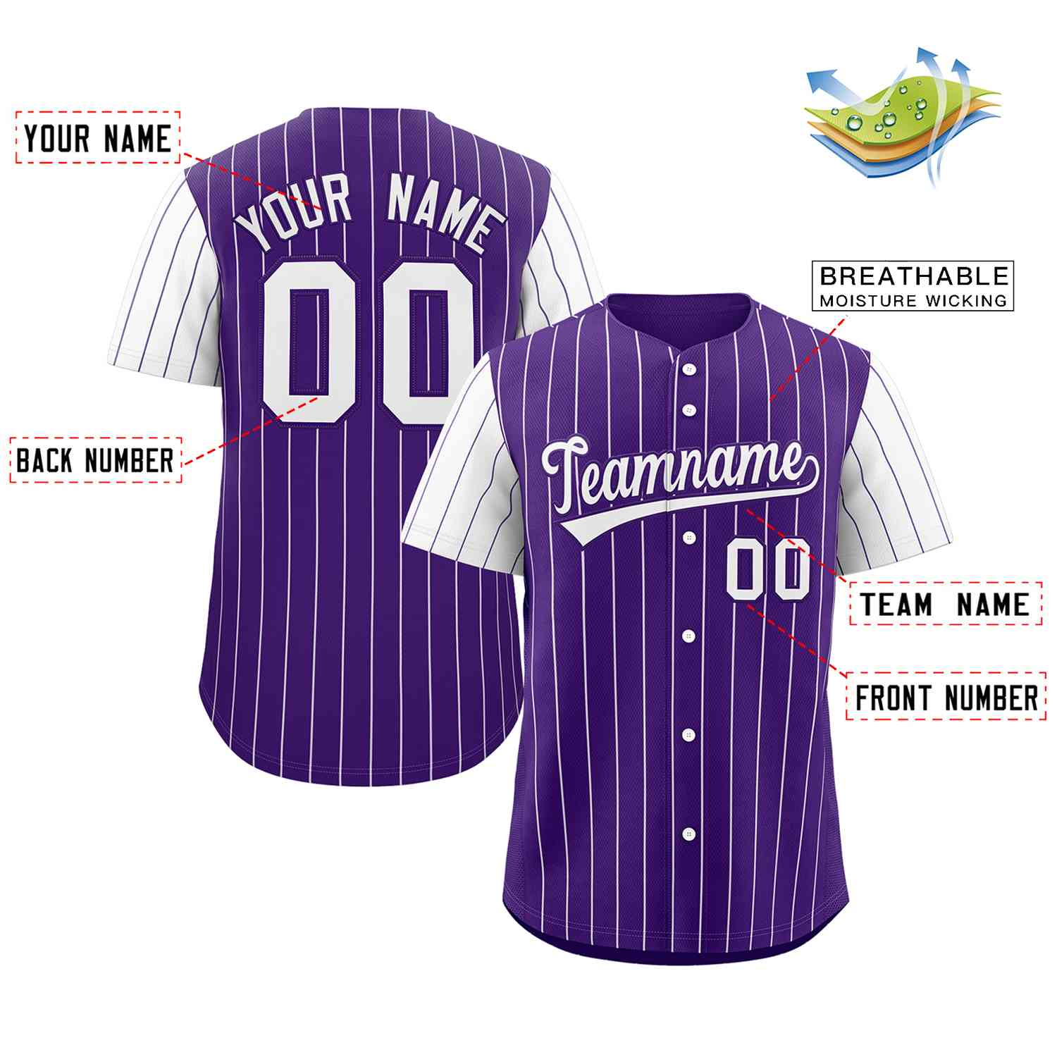 Custom Purple White Stripe Fashion Raglan Sleeves Authentic Baseball Jersey - Image 2