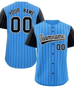 Custom Powder Blue Black-White Stripe Fashion Raglan Sleeves Authentic Baseball Jersey