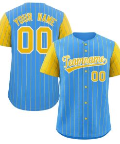 Custom Powder Blue Gold-White Stripe Fashion Raglan Sleeves Authentic Baseball Jersey