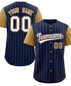 Custom Navy White-Old Gold Stripe Fashion Raglan Sleeves Authentic Baseball Jersey