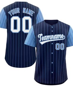 Custom Navy White-Light Blue Stripe Fashion Raglan Sleeves Authentic Baseball Jersey
