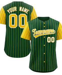 Custom Green Gold-White Stripe Fashion Raglan Sleeves Authentic Baseball Jersey