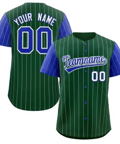 Custom Green Royal-White Stripe Fashion Raglan Sleeves Authentic Baseball Jersey
