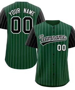 Custom Green Black-White Stripe Fashion Raglan Sleeves Authentic Baseball Jersey