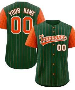 Custom Green Orange-White Stripe Fashion Raglan Sleeves Authentic Baseball Jersey