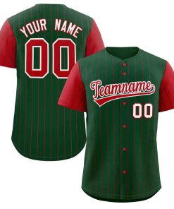 Custom Green Red-White Stripe Fashion Raglan Sleeves Authentic Baseball Jersey