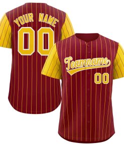Custom Crimson Gold-White Stripe Fashion Raglan Sleeves Authentic Baseball Jersey