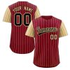 Custom Crimson Black-Khaki Stripe Fashion Raglan Sleeves Authentic Baseball Jersey