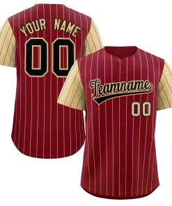 Custom Crimson Black-Khaki Stripe Fashion Raglan Sleeves Authentic Baseball Jersey