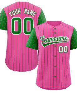 Custom Pink Kelly Green-White Stripe Fashion Raglan Sleeves Authentic Baseball Jersey