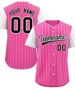 Custom Pink Black-White Stripe Fashion Raglan Sleeves Authentic Baseball Jersey