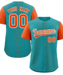 Custom Aqua Orange-White Stripe Fashion Raglan Sleeves Authentic Baseball Jersey