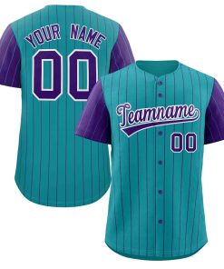 Custom Aqua Purple-White Stripe Fashion Raglan Sleeves Authentic Baseball Jersey