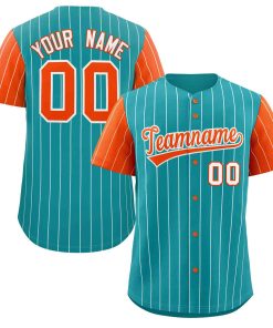 Custom Aqua Orange-White Stripe Fashion Raglan Sleeves Authentic Baseball Jersey