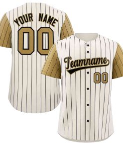 Custom Cream Black-Old Gold Stripe Fashion Raglan Sleeves Authentic Baseball Jersey