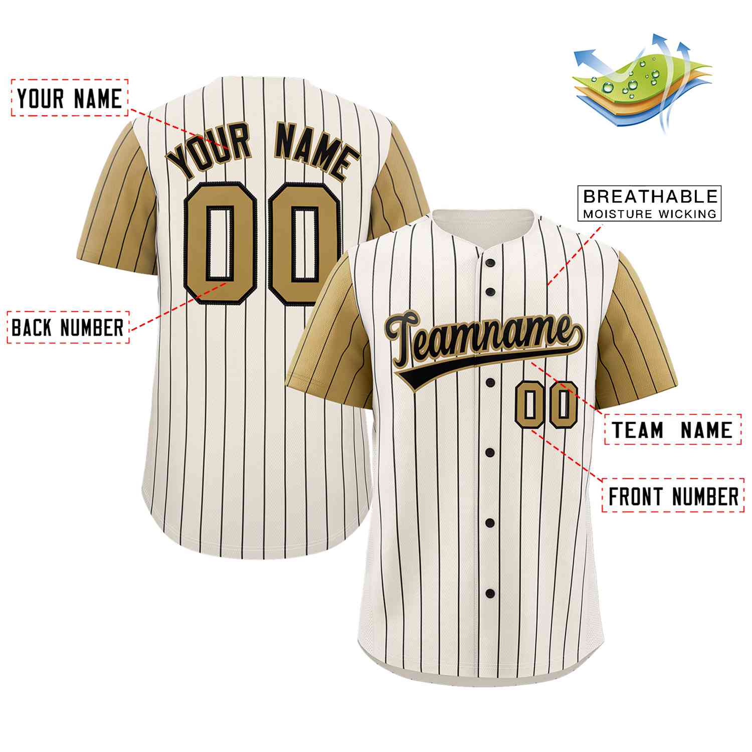 Custom Cream Black-Old Gold Stripe Fashion Raglan Sleeves Authentic Baseball Jersey - Image 2