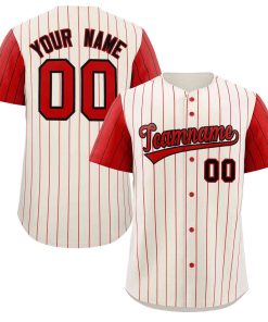Custom Cream Red-Black Stripe Fashion Raglan Sleeves Authentic Baseball Jersey