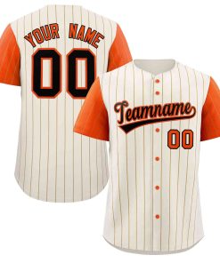 Custom Cream Black-Orange Stripe Fashion Raglan Sleeves Authentic Baseball Jersey
