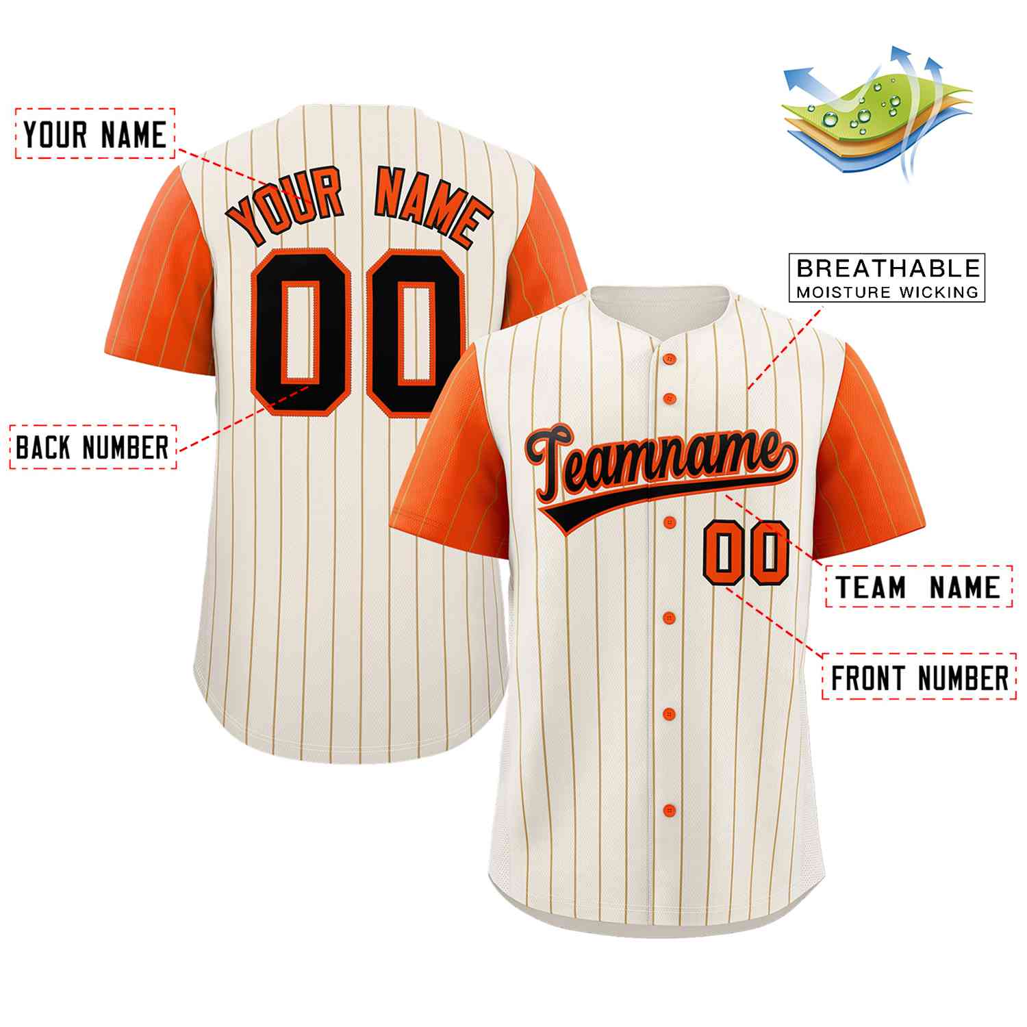 Custom Cream Black-Orange Stripe Fashion Raglan Sleeves Authentic Baseball Jersey - Image 2