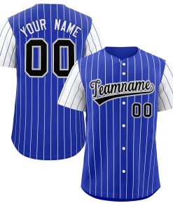 Custom Royal Black-White Stripe Fashion Raglan Sleeves Authentic Baseball Jersey