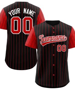 Custom Black Red-White Stripe Fashion Raglan Sleeves Authentic Baseball Jersey