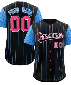 Custom Black Black-White Stripe Fashion Raglan Sleeves Authentic Baseball Jersey