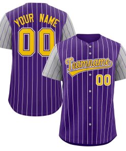 Custom Purple Gold-White Stripe Fashion Raglan Sleeves Authentic Baseball Jersey