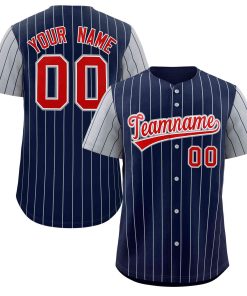 Custom Navy Red-White Stripe Fashion Raglan Sleeves Authentic Baseball Jersey
