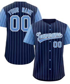 Custom Navy Light Blue-White Stripe Fashion Raglan Sleeves Authentic Baseball Jersey