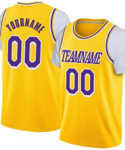 Custom Yellow Purple-White Classic Tops Casual Fake Sleeve Basketball Jersey