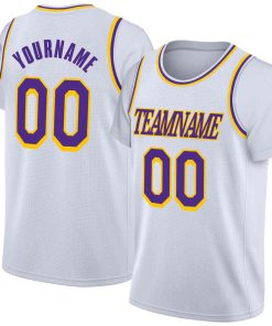 Custom White Purple-Yellow Classic Tops Casual Fake Sleeve Basketball Jersey
