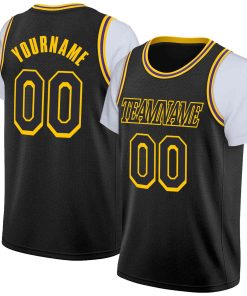 Custom Black Black-Yellow Classic Tops Casual Fake Sleeve Basketball Jersey